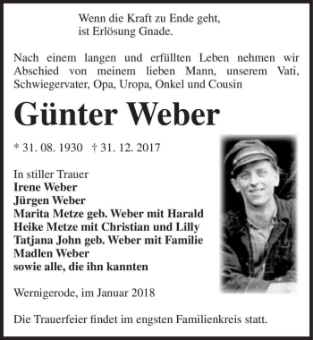 Traueranzeige von Günter Weber  von Magdeburger Volksstimme