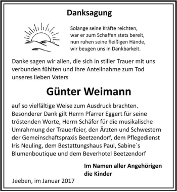 Traueranzeige von Günter Weimann  von Magdeburger Volksstimme