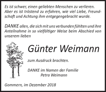 Traueranzeige von Günter Weimann  von Magdeburger Volksstimme