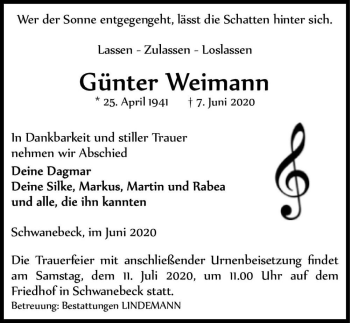 Traueranzeige von Günter Weimann  von Magdeburger Volksstimme