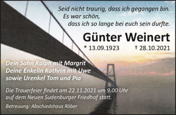 Traueranzeige von Günter Weinert  von Magdeburger Volksstimme