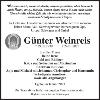 Traueranzeige von Günter Weinreis  von Magdeburger Volksstimme