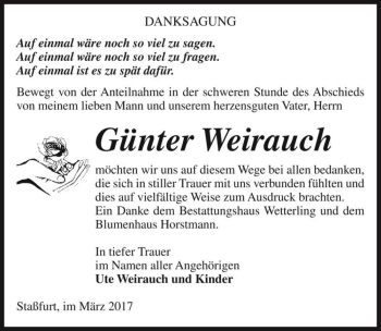 Traueranzeige von Günter Weirauch  von Magdeburger Volksstimme
