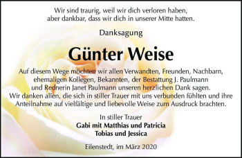 Traueranzeige von Günter Weise  von Magdeburger Volksstimme