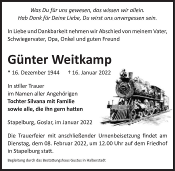 Traueranzeige von Günter Weitkamp  von Magdeburger Volksstimme