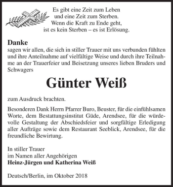 Traueranzeige von Günter Weiß  von Magdeburger Volksstimme