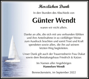 Traueranzeige von Günter Wendt  von Magdeburger Volksstimme