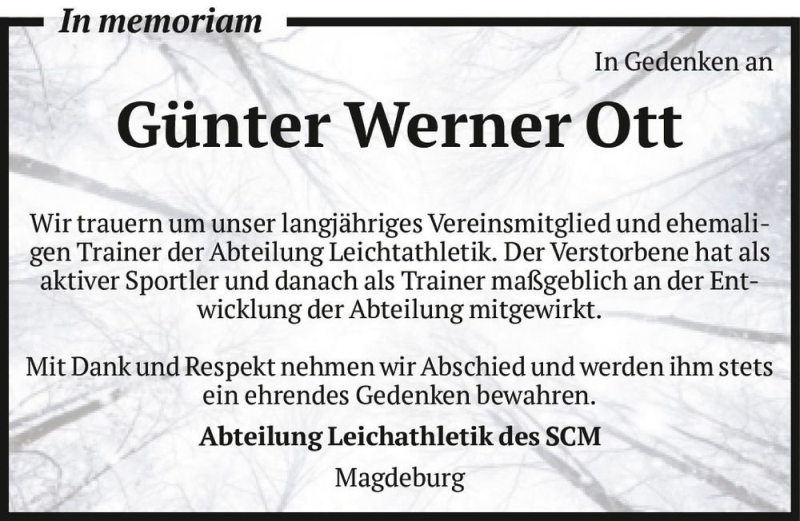  Traueranzeige für Günter Werner Ott  vom 07.11.2020 aus Magdeburger Volksstimme