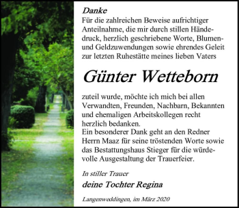 Traueranzeige von Günter Wetteborn  von Magdeburger Volksstimme