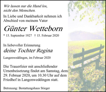 Traueranzeige von Günter Wetteborn  von Magdeburger Volksstimme