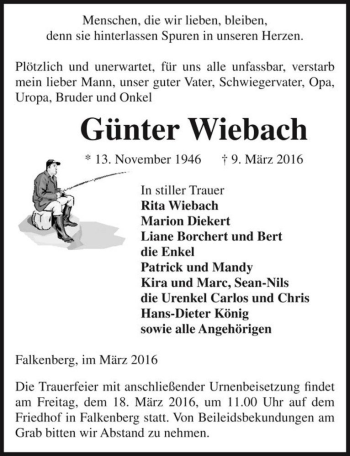 Traueranzeige von Günter Wiebach  von Magdeburger Volksstimme