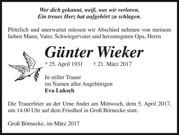 Traueranzeige von Günter Wieker  von Magdeburger Volksstimme
