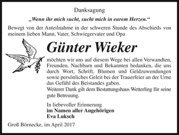 Traueranzeige von Günter Wieker  von Magdeburger Volksstimme