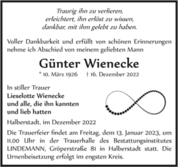 Traueranzeige von Günter Wienecke  von Magdeburger Volksstimme