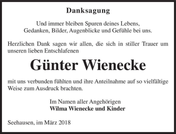 Traueranzeige von Günter Wienecke  von Magdeburger Volksstimme