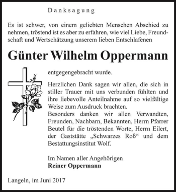 Traueranzeige von Günter Wilhelm Oppermann  von Magdeburger Volksstimme