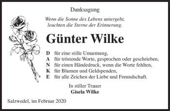 Traueranzeige von Günter Wilke  von Magdeburger Volksstimme