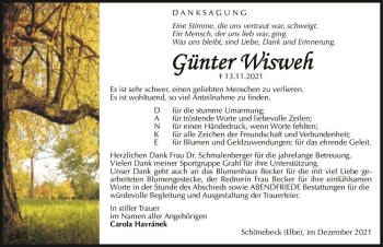 Traueranzeige von Günter Wisweh  von Magdeburger Volksstimme