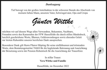 Traueranzeige von Günter Wittke  von Magdeburger Volksstimme