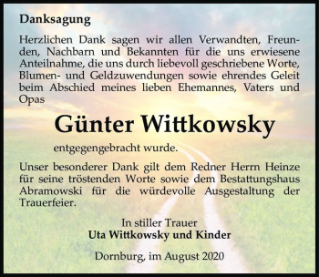 Traueranzeige von Günter Wittkowsky  von Magdeburger Volksstimme