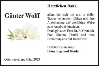 Traueranzeige von Günter Wolff  von Magdeburger Volksstimme