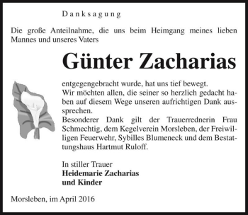 Traueranzeige von Günter Zacharias  von Magdeburger Volksstimme