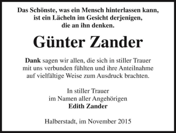 Traueranzeige von Günter Zander  von Magdeburger Volksstimme