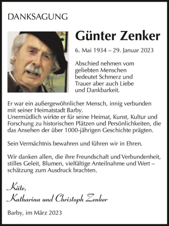 Traueranzeige von Günter Zenker  von Magdeburger Volksstimme