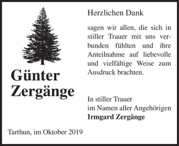 Traueranzeige von Günter Zergänge  von Magdeburger Volksstimme
