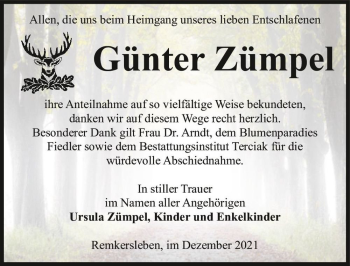 Traueranzeige von Günter Zümpel  von Magdeburger Volksstimme