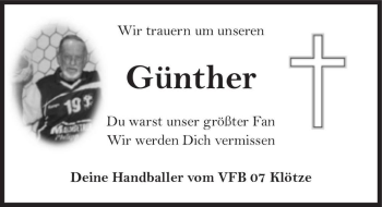 Traueranzeige von Günther  von Magdeburger Volksstimme