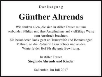 Traueranzeige von Günther Ahrends  von Magdeburger Volksstimme