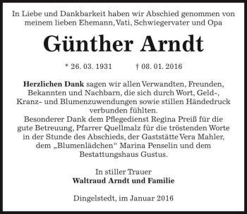 Traueranzeige von Günther Arndt  von Magdeburger Volksstimme