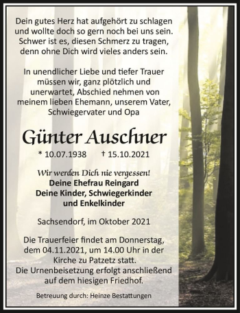 Traueranzeige von Günther Auschner  von Magdeburger Volksstimme