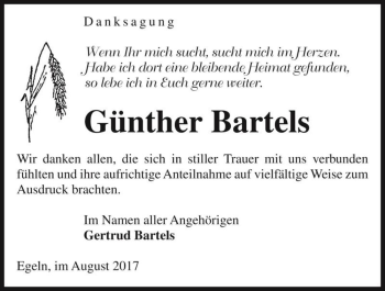 Traueranzeige von Günther Bartels  von Magdeburger Volksstimme