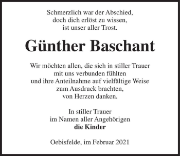 Traueranzeige von Günther Baschant  von Magdeburger Volksstimme