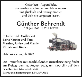 Traueranzeige von Günther Behrendt  von Magdeburger Volksstimme