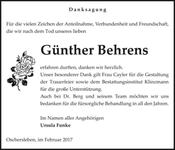 Traueranzeige von Günther Behrens  von Magdeburger Volksstimme