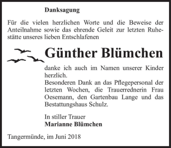 Traueranzeige von Günther Blümchen  von Magdeburger Volksstimme