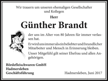 Traueranzeige von Günther Brandt  von Magdeburger Volksstimme