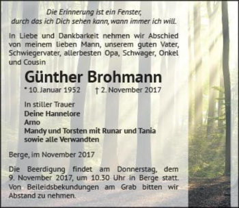Traueranzeige von Günther Brohmann  von Magdeburger Volksstimme
