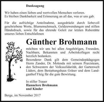 Traueranzeige von Günther Brohmann  von Magdeburger Volksstimme