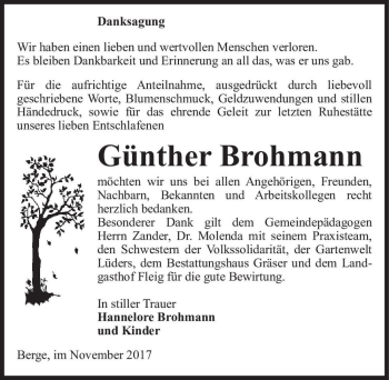Traueranzeige von Günther Brohmann  von Magdeburger Volksstimme