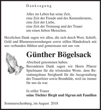 Traueranzeige von Günther Bögelsack  von Magdeburger Volksstimme
