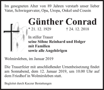 Traueranzeige von Günther Conrad  von Magdeburger Volksstimme