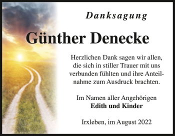 Traueranzeige von Günther Denecke  von Magdeburger Volksstimme