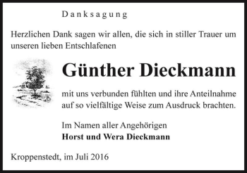 Traueranzeige von Günther Dieckmann  von Magdeburger Volksstimme