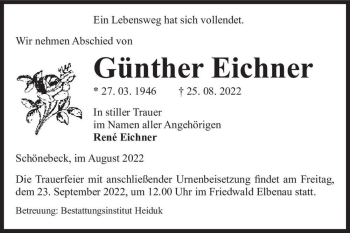 Traueranzeige von Günther Eichner  von Magdeburger Volksstimme