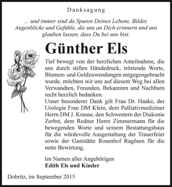Traueranzeige von Günther Els  von Magdeburger Volksstimme