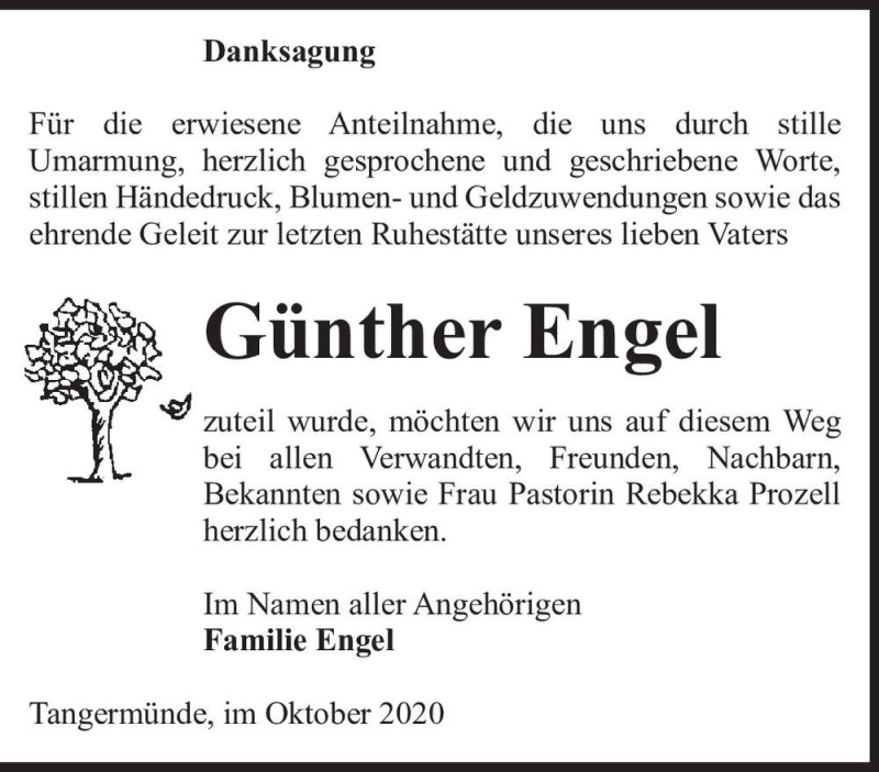  Traueranzeige für Günther Engel  vom 30.10.2020 aus Magdeburger Volksstimme